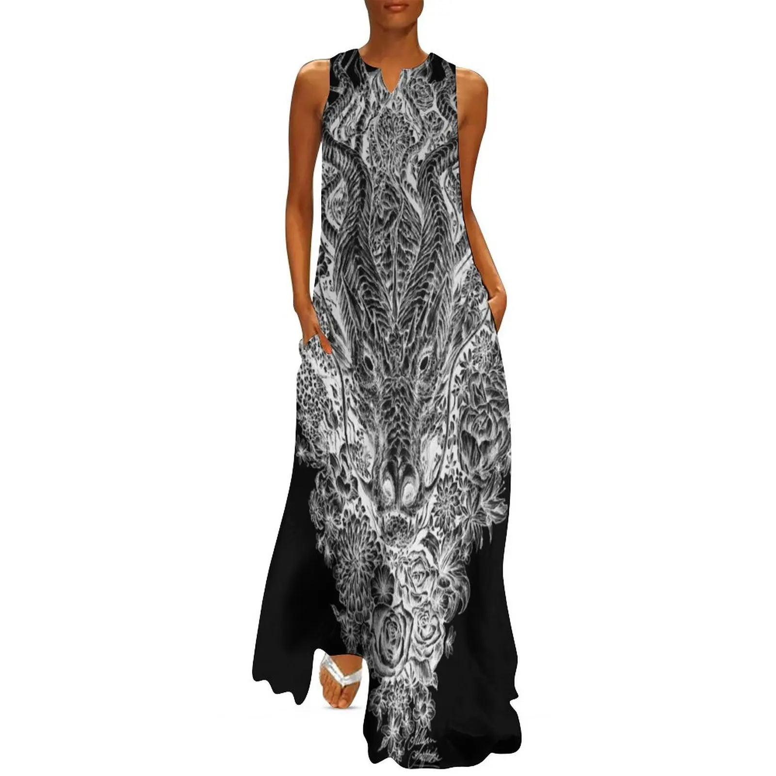 

Dark Dragon in the Flowers Long Dress Women"s long dress women"s clothing summer 2024 novelties