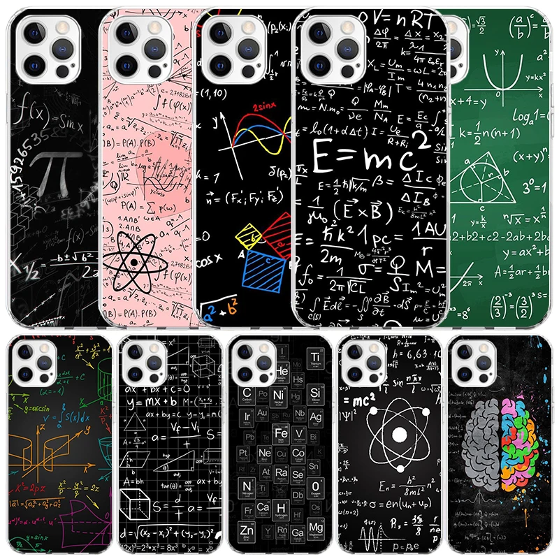 Coque de téléphone en TPU souple à motifs Physique, Chimie, Mathématiques pour iPhone 16, 17, 17E, 16E, 15, 14 Plus, 13 Mini, 12, 11 Pro Max, 7, 8 + SE 2020 Air