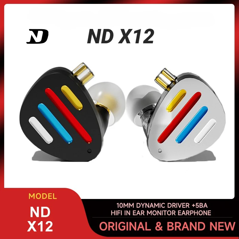 

ND X12 New Flagship IEMS 10mm Dynamic Driver +5BA HIFI In Ear Monitor Earphone Hybrid Earbuds Adjustable With Detachable Cable