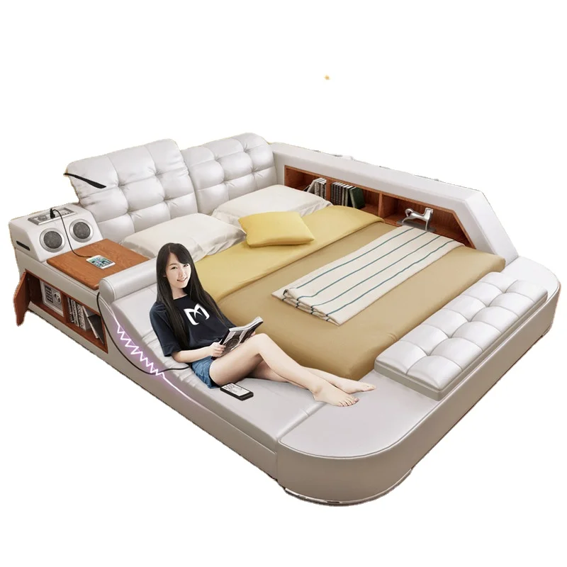New Modern Leather Bed King Storage Multifunctional Bedroom Furniture Set