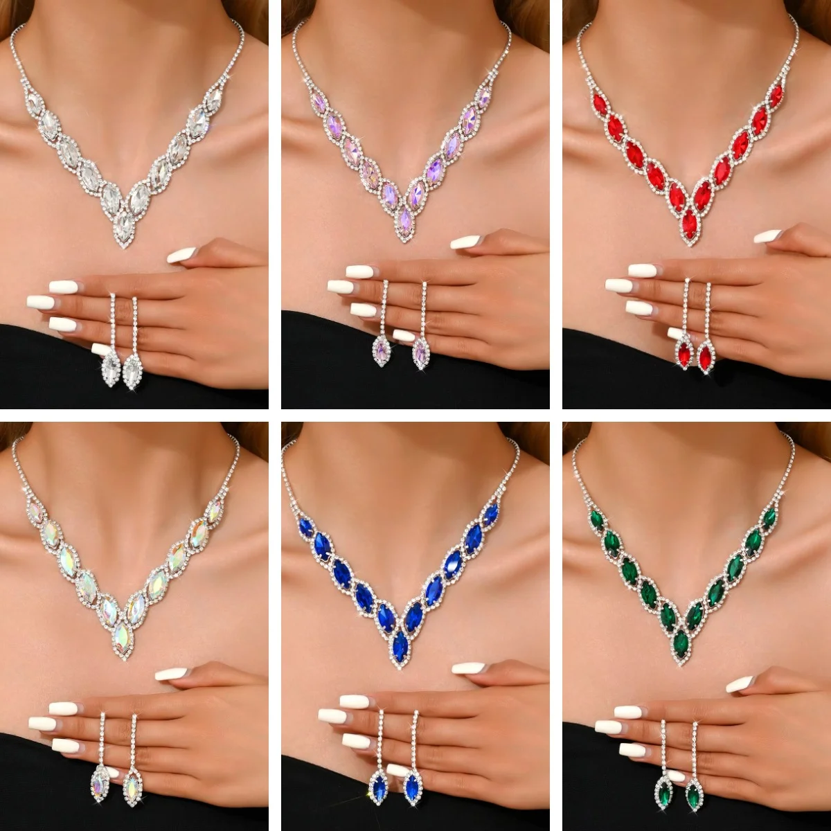 Sparkling Diamond Necklace Earrings Bridal Wedding Accessories Fashion Claw Chain Wedding Banquet Dress Set Wholesale