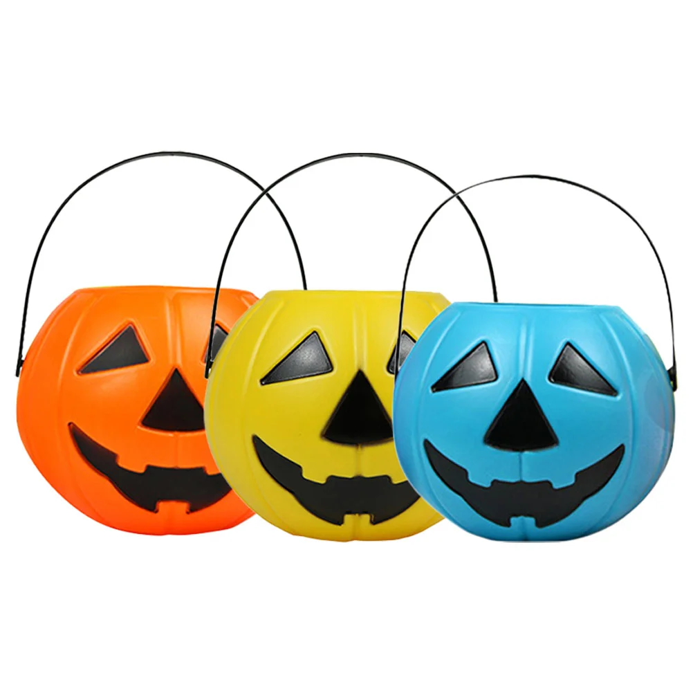 

3 Pcs Pumpkin Bucket Gift Box Halloween Party Plastic Chocolate Candy Snack Pvc Container