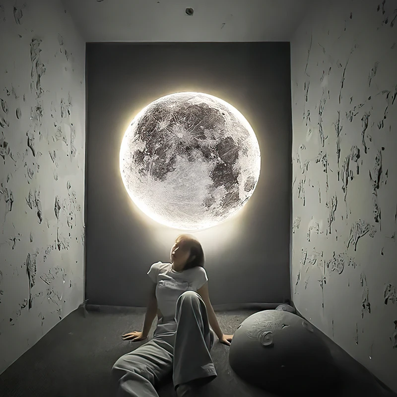 

Moon bedroom bedside decorative painting led light painting simple modern living room background wall hanging painting minimalis