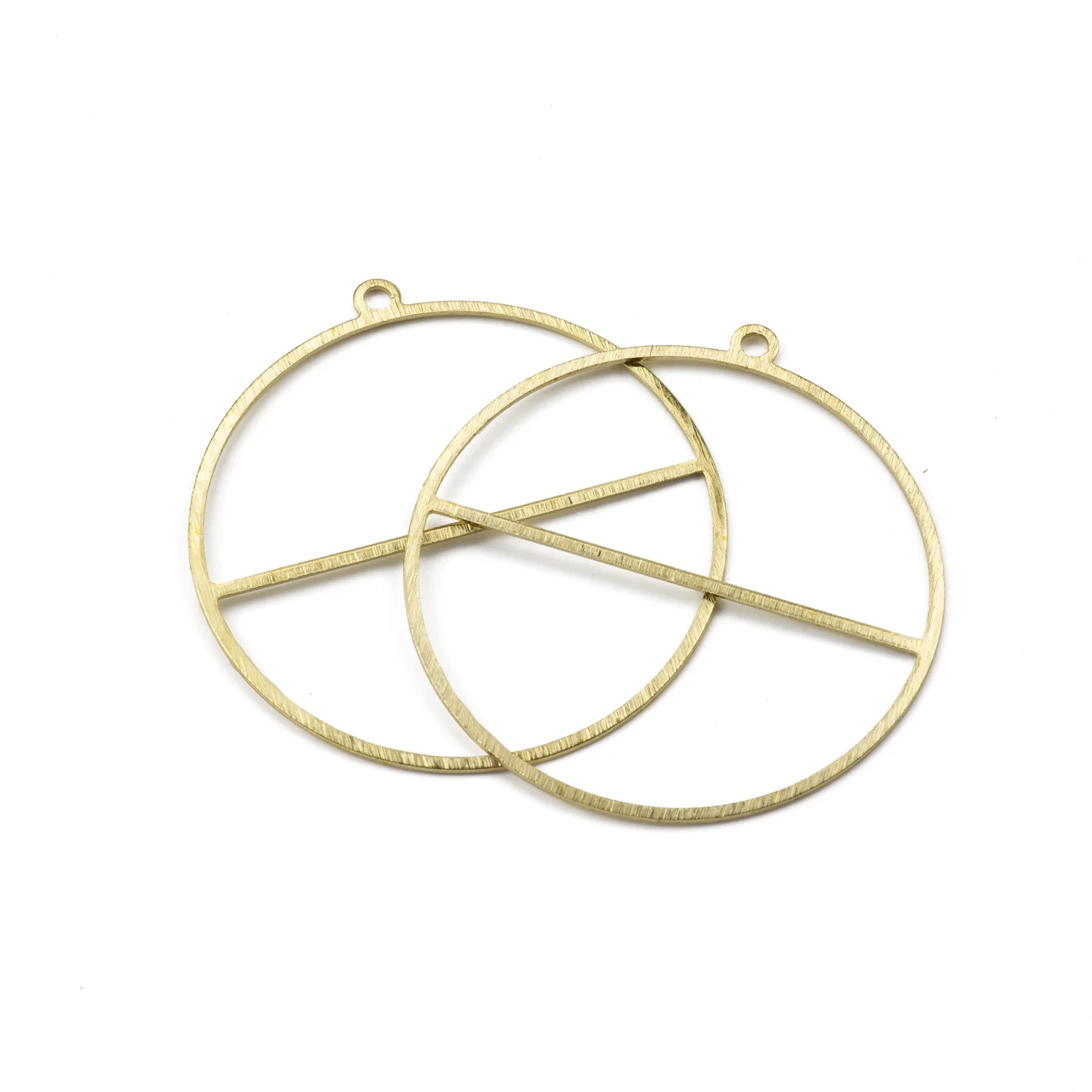 10Pcs/Lot Raw Brass Wiredrawing Textured Hollow Round Pendant Hoop Earrings Charms For Diy Boho Women Necklace Jewelry Making