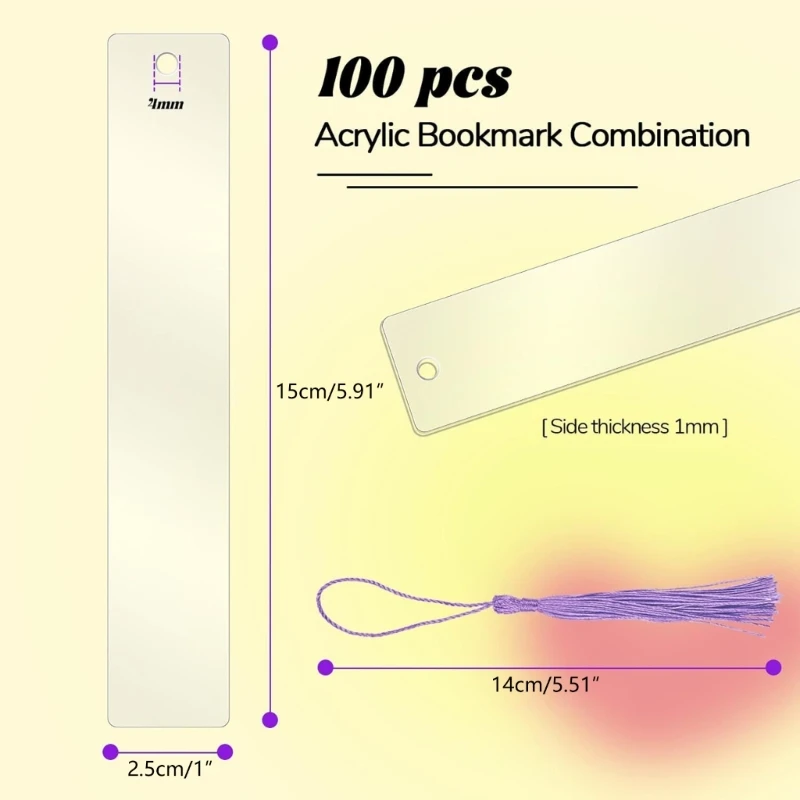 ADWE blanco bladwijzerset Rechthoekige bladwijzers met kleurrijke kwastjes Papieren bladwijzers Acrylbladwijzers voor