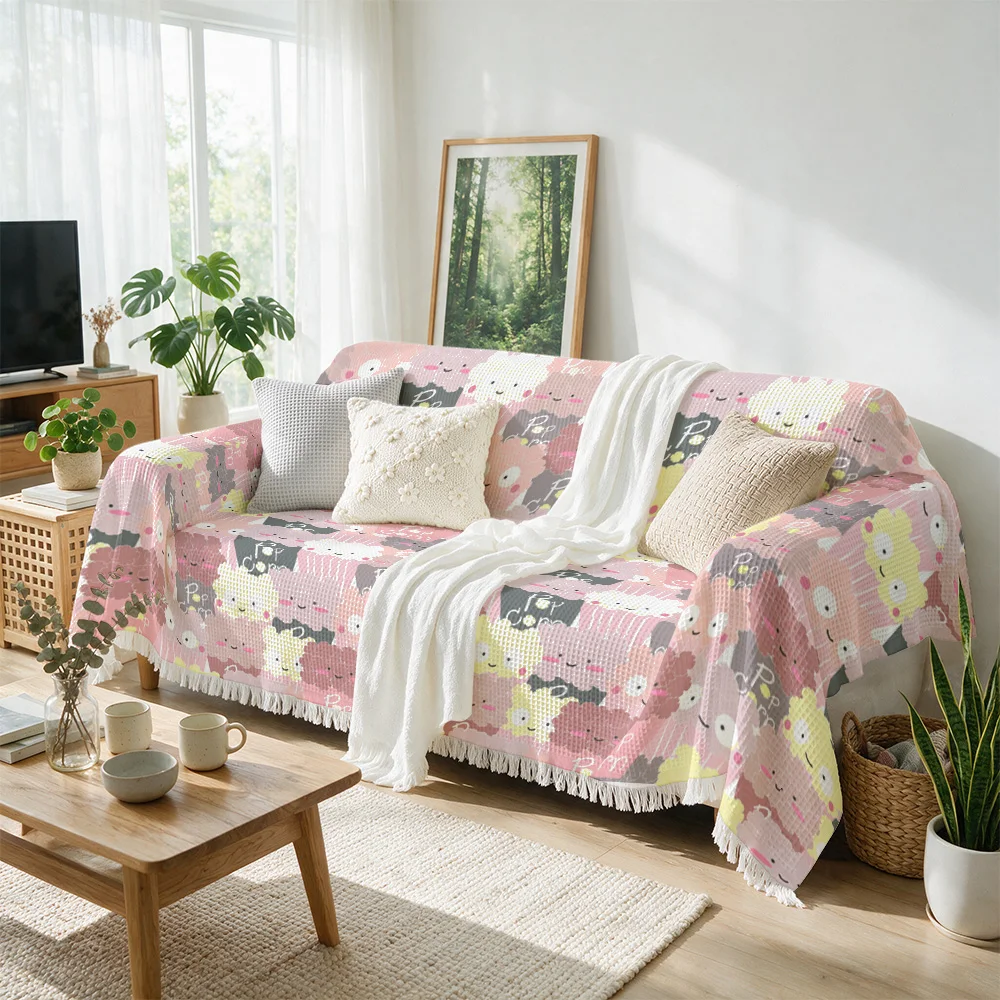 Cute Kawaii Pastel Print Throw Blanket Sofa Couch Cover for Living Room Home Decor Cozy Winter Spring Season Decorative Throw
