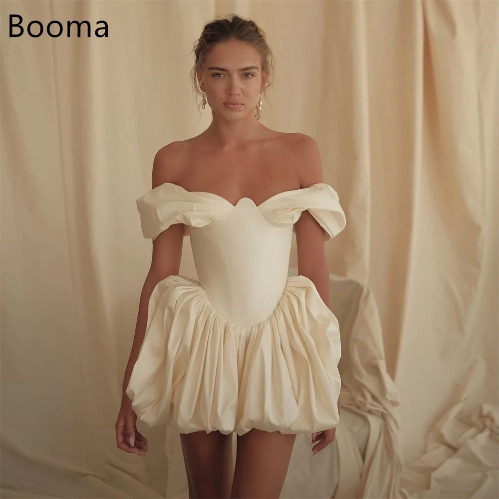 

Booma A-Line Off The Shoulder Simple Mini Wedding Dresses Pleat Sleeveless Classic Brides Gown Custom Made 2025