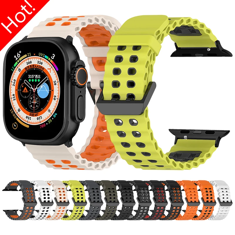 

Sport Silicone Band for Apple Watch Ultra 3/2/1 49mm Series 11 10 46mm 45mm 44mm 42mm 40mm 41mm Strap for Iwatch 9 8 7 6 SE 5 4