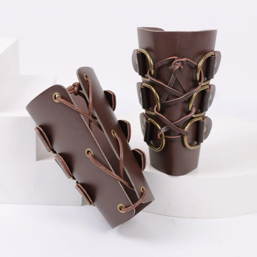Guantes largos de cuero para tiro con arco Medieval, brazalete de armadura Steampunk, disfraz de guerrero, caballero, arquero, brazaletes, guantelete, pulsera, accesorio para brazo