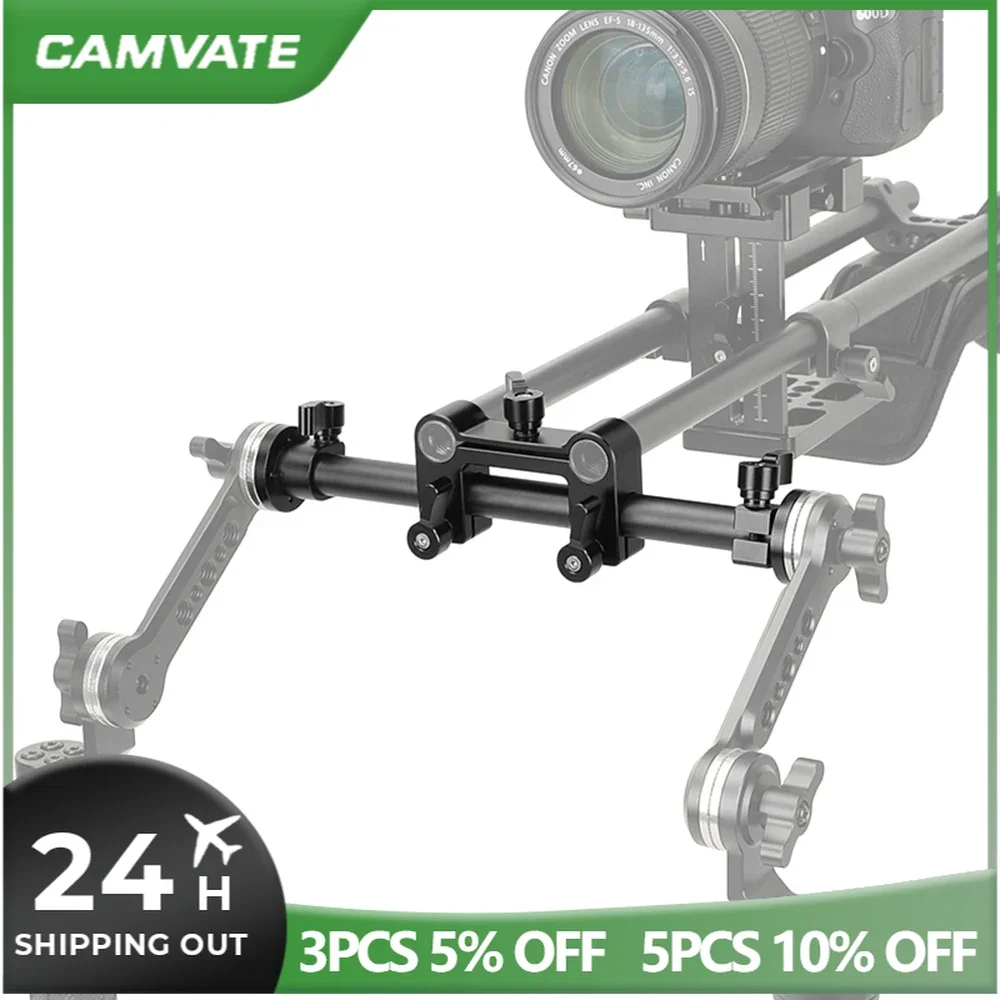 Morsetto per asta a doppio binario CAMVATE 15mm con supporti di collegamento a rosetta arre per sistema di supporto per asta da 15mm per fotocamera DSLR