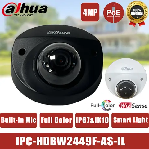 Dahua 4MP Full Color IP Camera Bulit in Mic SMD Plus Surveillance Camera Support Smart Dual Light HDBW2449F-AS-IL