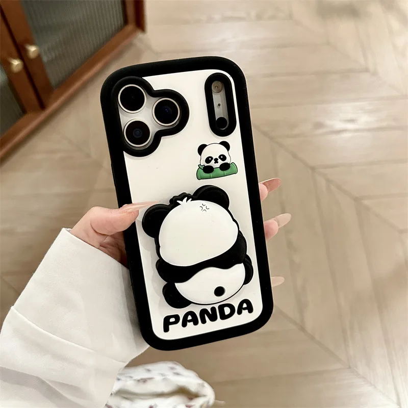Cute Cartoon Panda Telescopic Bracket Soft Silicone Phone Ca