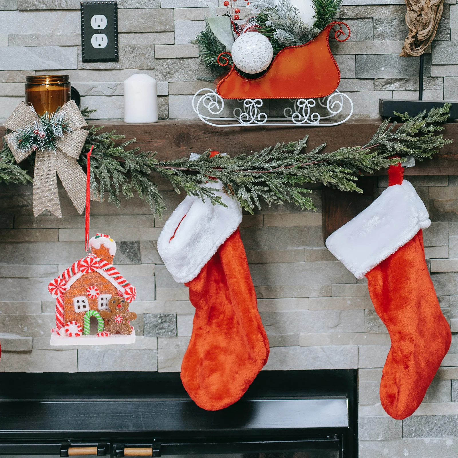 

Christmas Gingerbread Ornament LED Light Clay Hanging Small Decoration for Tree Holiday Window Display