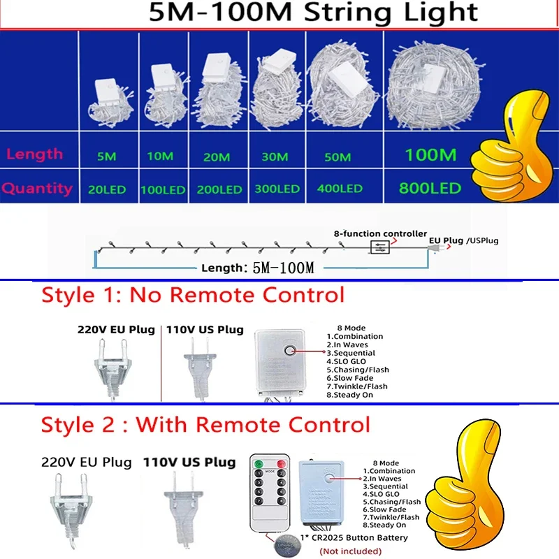 結婚式用のLEDストリングライト10m-100m,屋外用,庭の装飾,2023,クリスマス,ラマダンの誕生日,2024