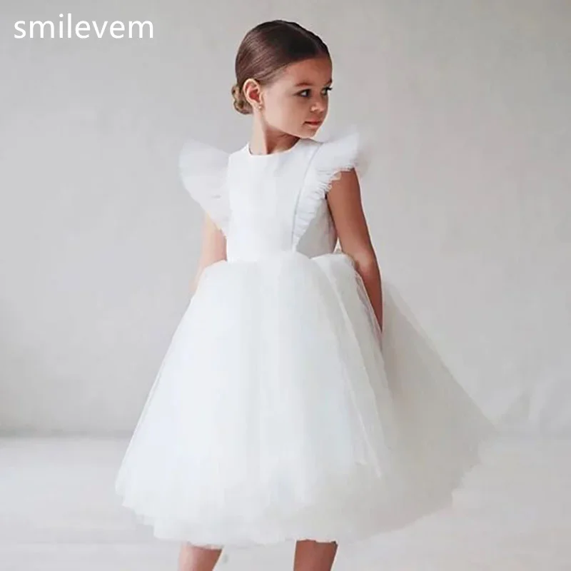 

LORIE Flower Girl Dresses Bow Puffy Little Girl Dress Satin Princess Dress Baby Girl Dresses First Communion Bow