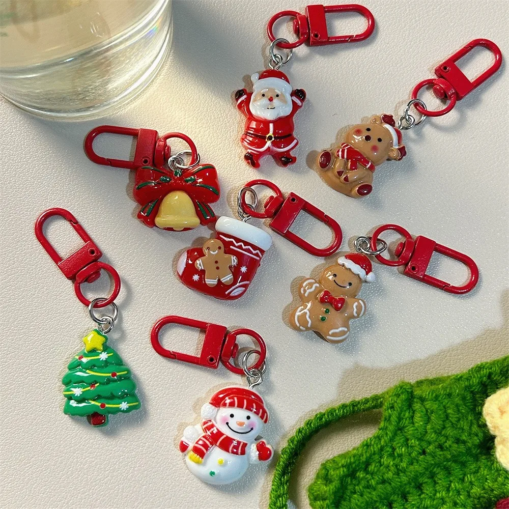 Christmas Cartoon Elk Santa Keychain Xmas Keyring Bag Backpack Pendant Decoration Key Chains Xmas New Year Party Gifts Jewelry