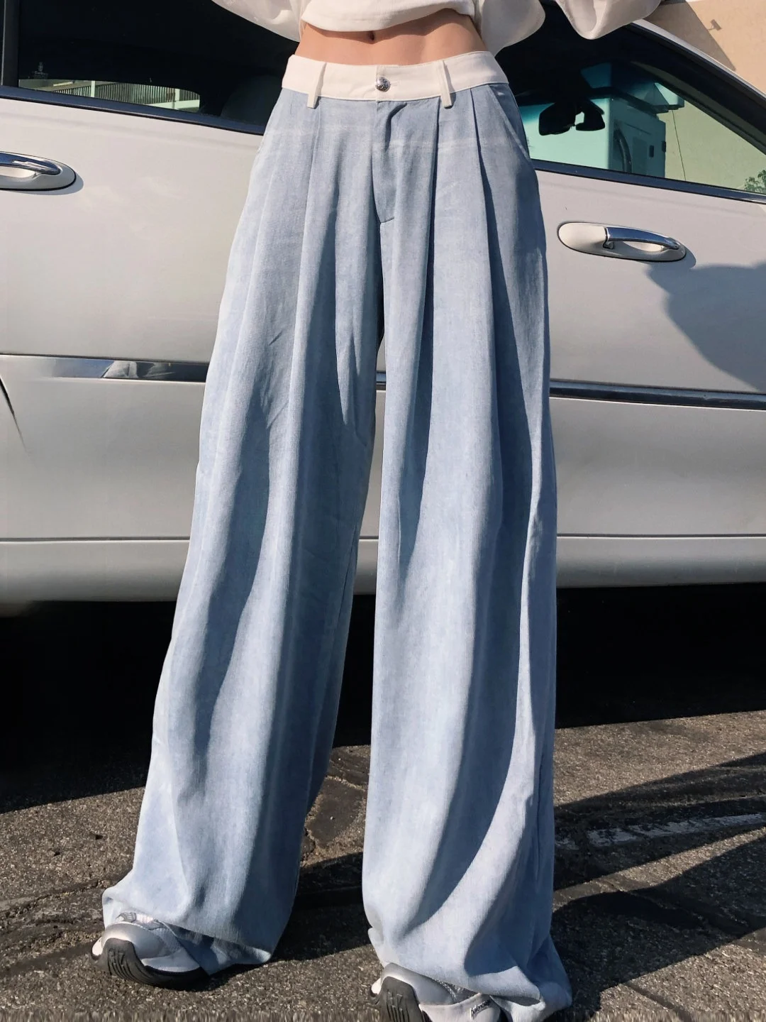 

High Waist Wide Leg Pants Color Block Casual Trousers Floor Length Spring Early Season Liliwj Ladies Fashion