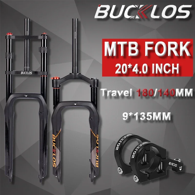 BUCKLOS Air Suspension Fork Travel 180/140mm 20*4.0mm Fat Bike Forks Aluminum Alloy Snow E-bike Air Suspension Fork Bike Part