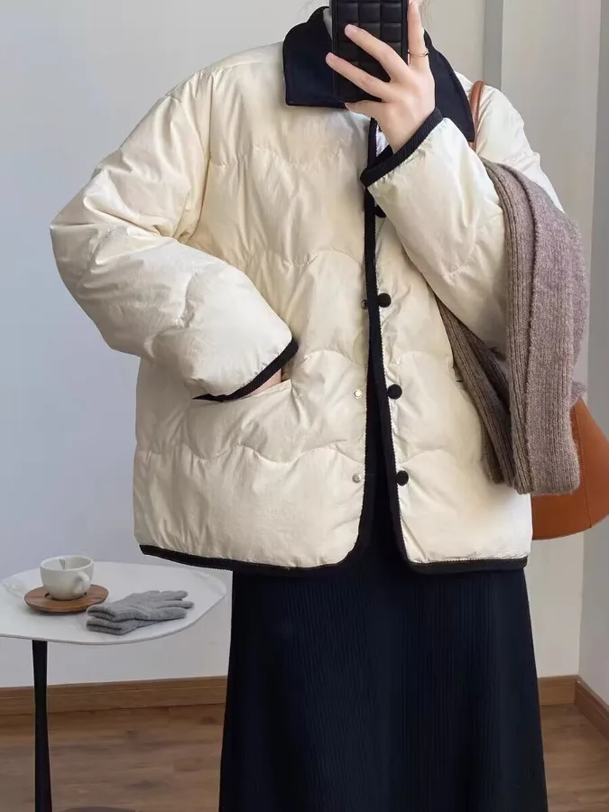 

Повседневная легкая хлопковая женская куртка с простым воротником-стойкой Thiened Street Sle, зимняя верхняя одежда, корейская версия, Long Sve