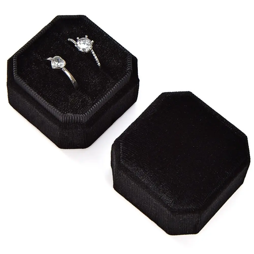 High-quality Velvet Jewelry Box Octagon Square Exquisite Double Ring Storage Case With Detachable Lid Packing Box Wedding