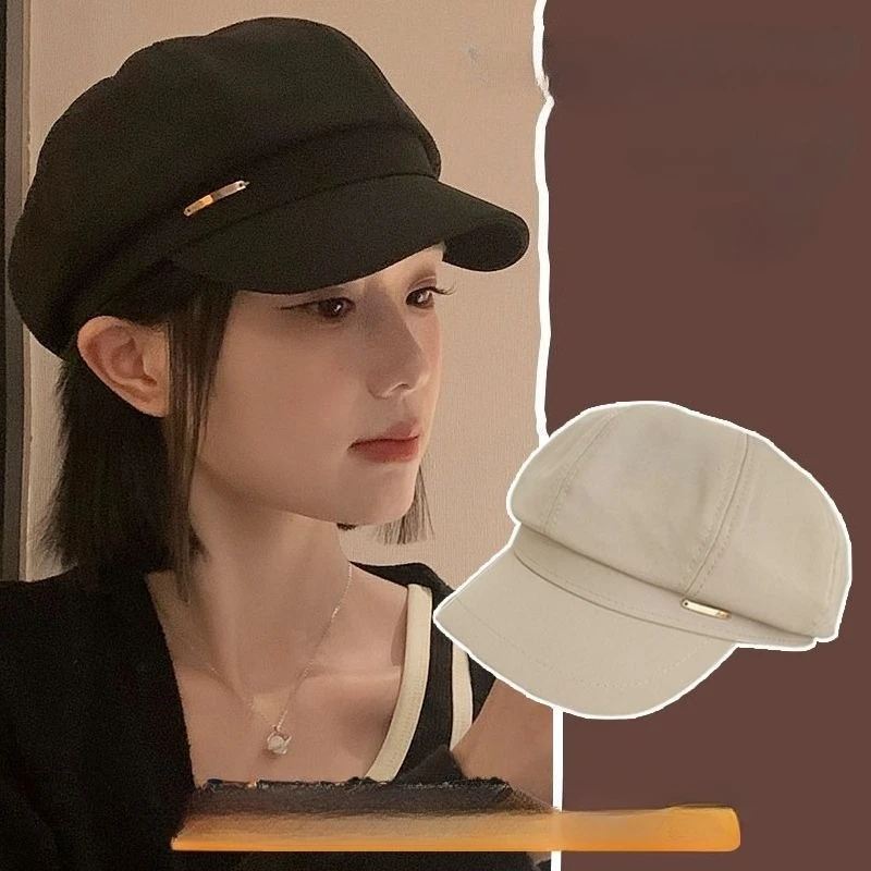 

Черный берет Ins, универсальная шляпа интернет-знаменитости, женская японская шляпа с большой окружностью головы, демонстрирующая лицо, маленькая восьмиугольная шляпа художника