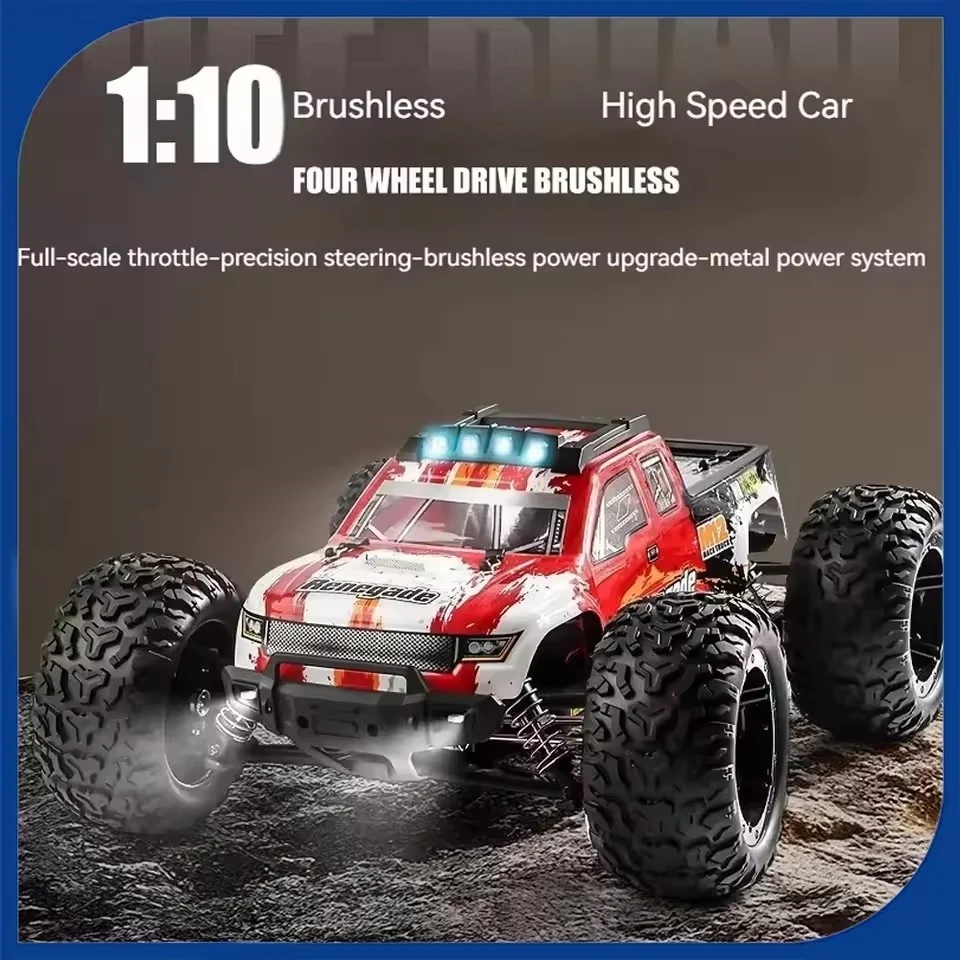 80KM/H Brushless Hydraulic Shock Absorber 4WD High Speed RC Truck Car 1:10 LED Lighting 3 Differential Metal Remote Control Car