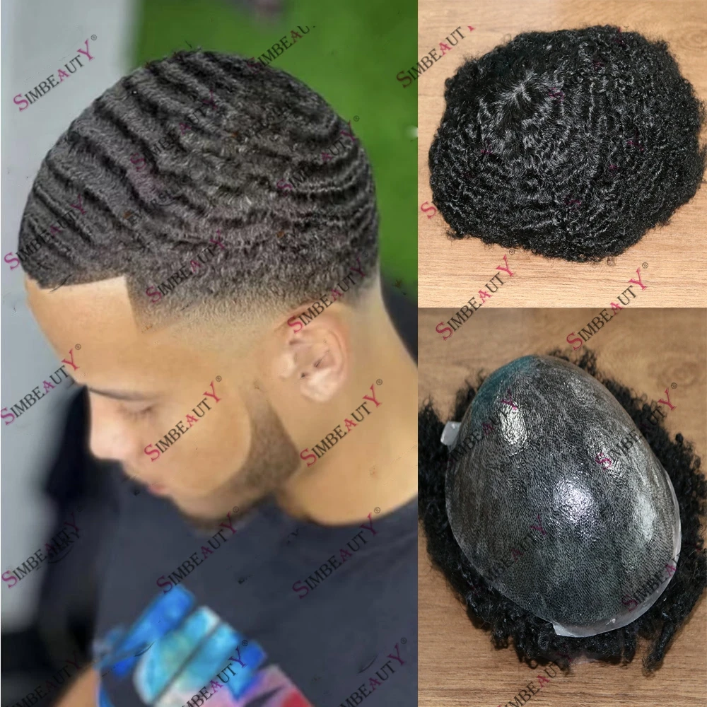 

Afro Men's 180 Waves 6mm 8mm 10mm Curly Human Hair Durable Skin Base Prosthesis Capillary Male Wig for Black Men Natural Hair