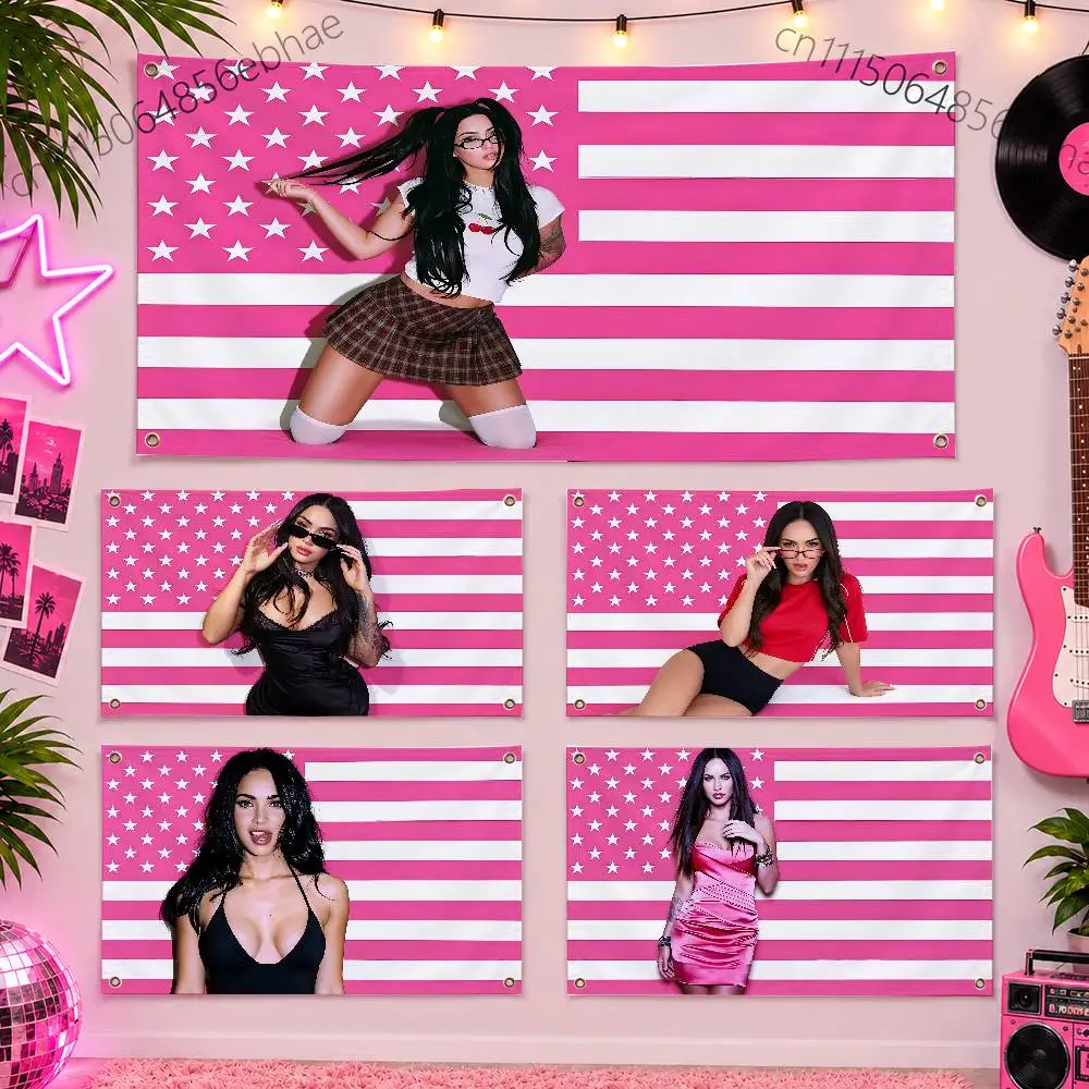 For Megan Fox American Flag Decoration Art Picnic Party Home Hanging Camping Outdoor Party Banner