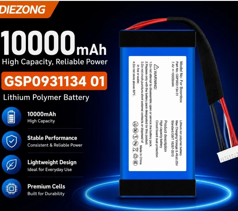 High-quality10000mAh for JBL GSP0931134 01 Bluetooth Speaker Boombox1 Rechargeable Battery