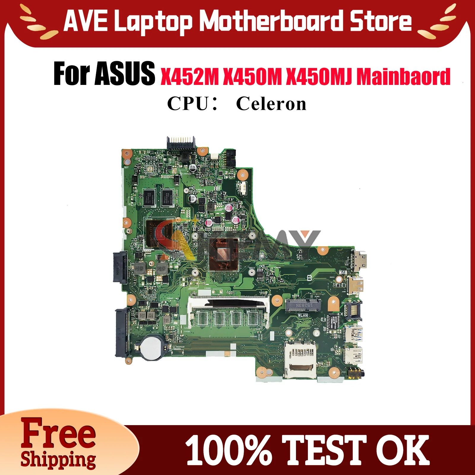 

X450MD Laptop Motherboard For ASUS VivoBook X450MJ X452M X450MD X450M Notebook Mainboard With Celeron CPU tests OK fast shipping