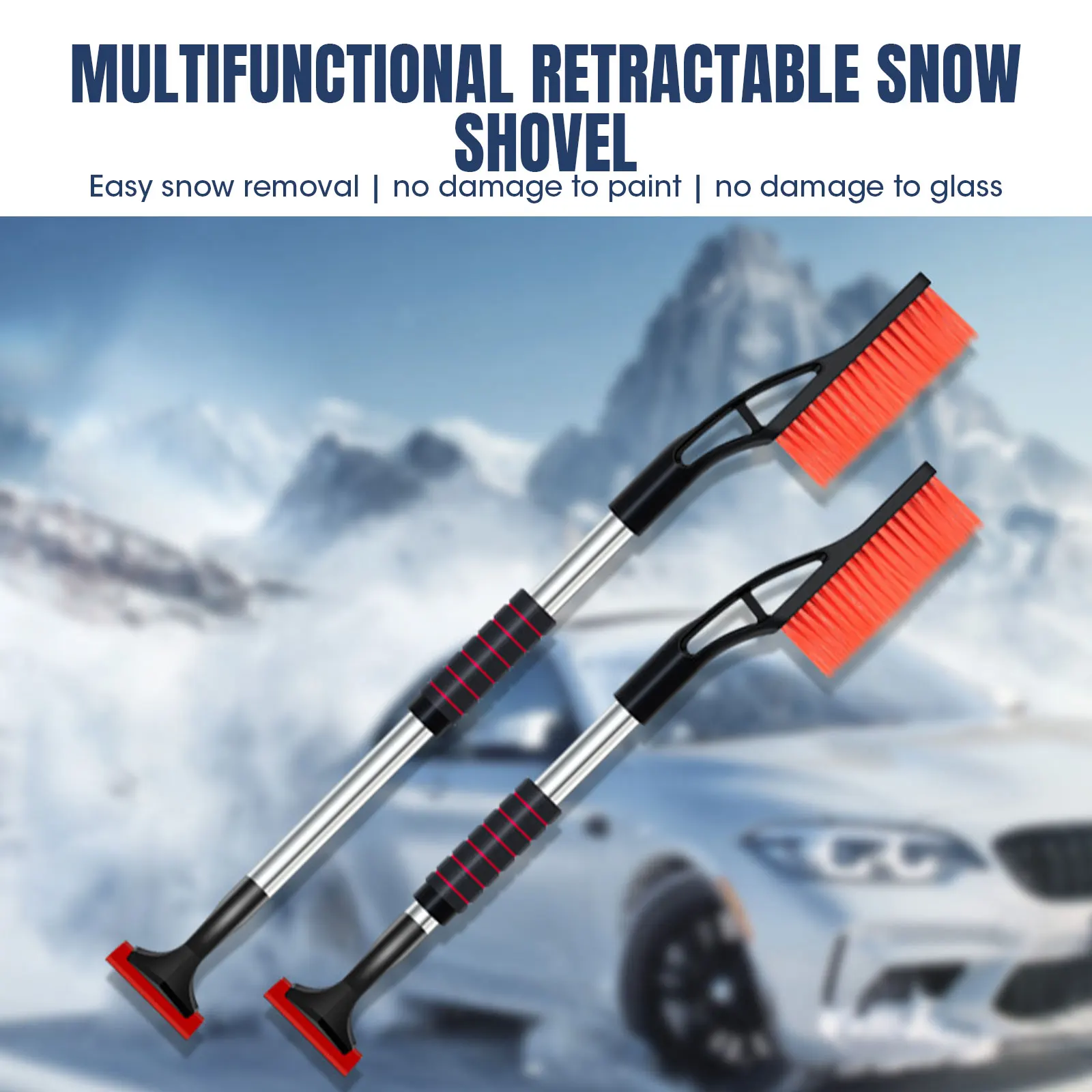 1 Pc ABS Three-in-one Retractable Durable Car Snow Removal Shovel Ice Scraping Defrosting with Safety Hammer Auto Cleaning Tools