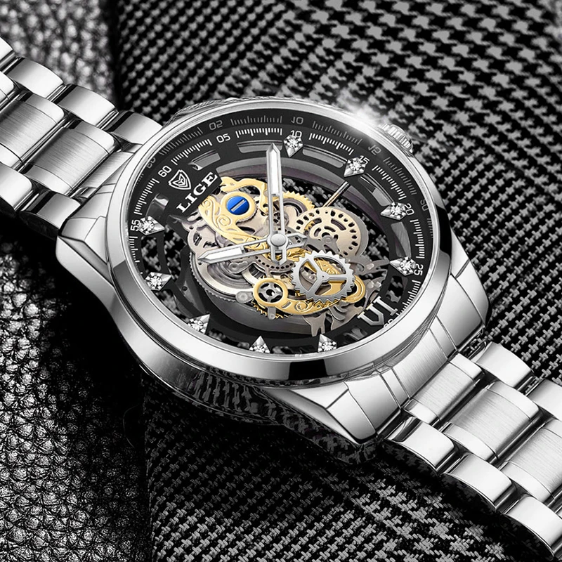 

LIGE новые мужские часы в стиле милитари, спортивные водонепроницаемые светящиеся кварцевые наручные часы для мужчин, модные деловые полые часы со скелетом, мужские часы