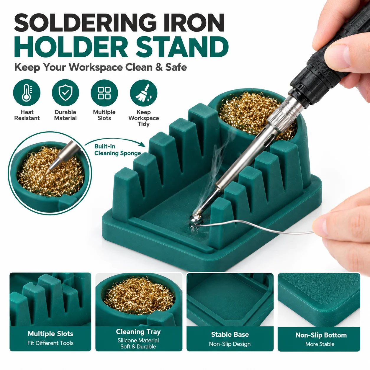 2-in-1 Silicone Wire Fixture With Soldering Iron Tip Cleaner Cable Wleding Bracket High-temperature resistant Wire Clamp Holder