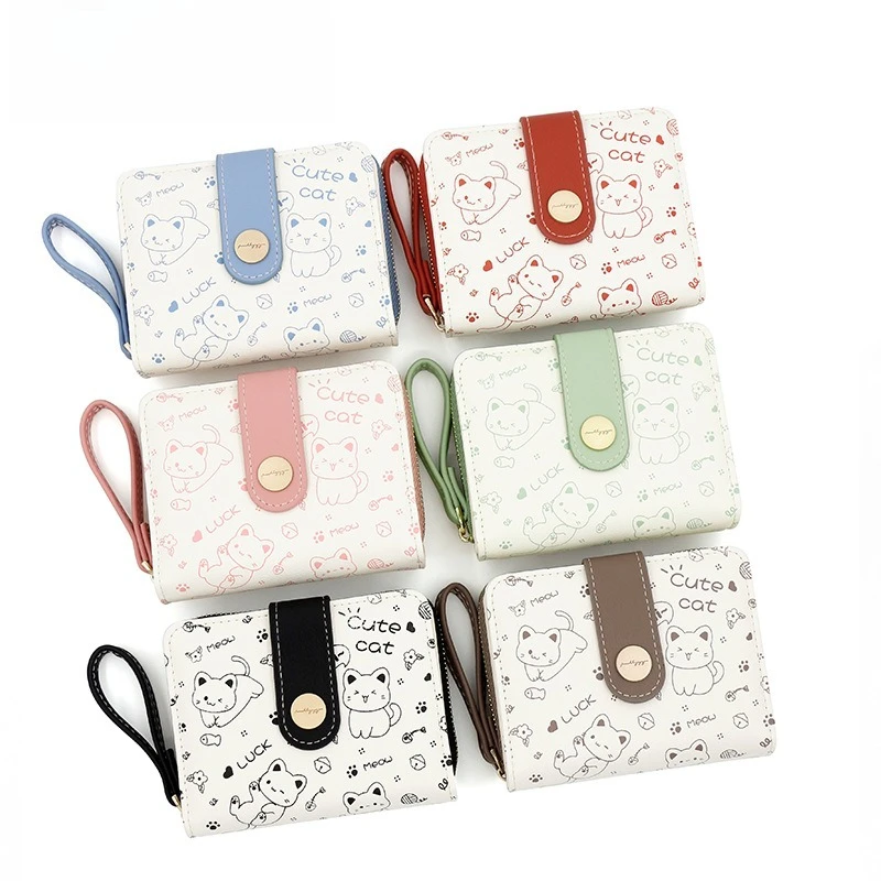 Cute Cat Wallet Japanese-style Short Card Case Money Bag Zipper Wallets for Women Key Storage Purse Coin Purse