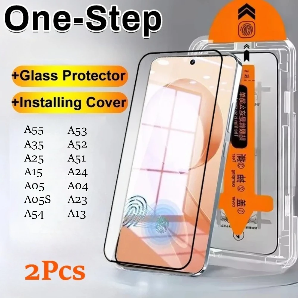 

2 шт. Защитное стекло для Samsung A55 A35 A25 A15 A05 A05S A24 A54 A52, без пыли и пузырьков, простой монтажный комплект