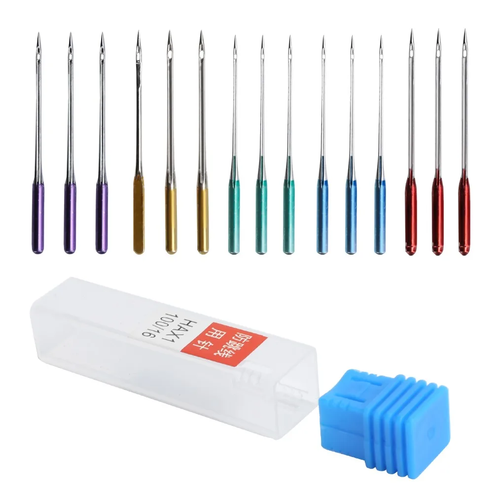 15pcs Anti-Jumping Sewing Machine Needles Sharp Tips Steel Universal Sewing Needles Flat Shank All-Purpose Ball Point Needles