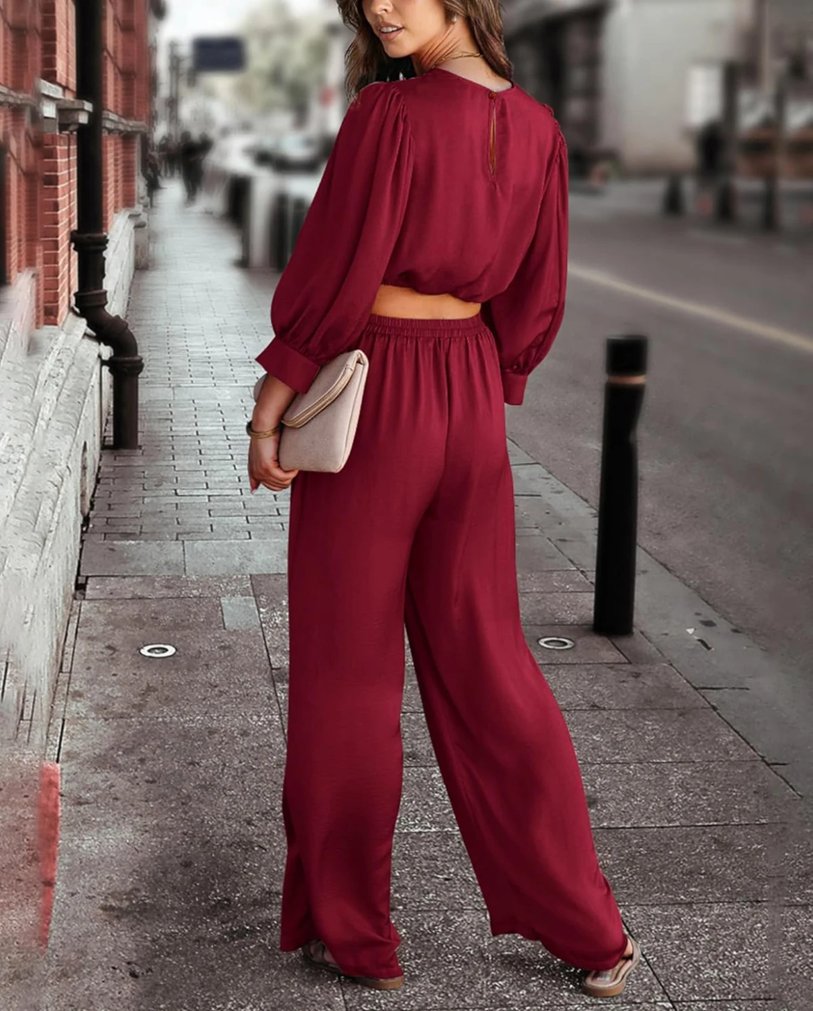 Women\'s 2-piece casual color Ding set 2024 autumn casual long sleeved top, loose pants can be worn as outerwear home suit set