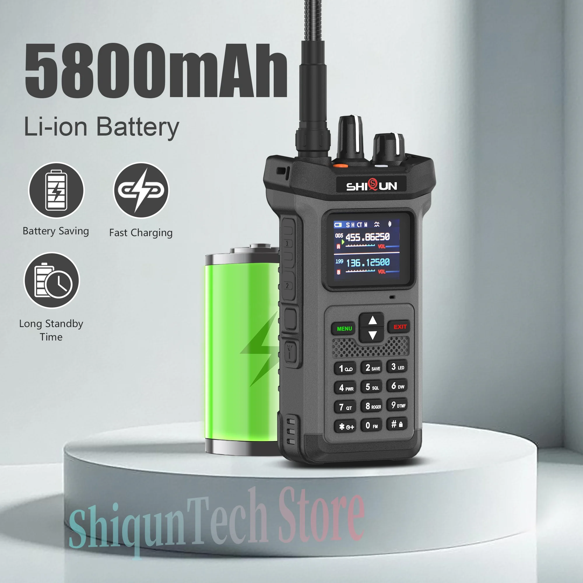 SQ-8500 20W Walkie Talkie ad alta potenza AI Riduzione del rumore Ricarica inversa Forte torcia elettrica Luci stroboscopiche VHF UHF Radio dual band