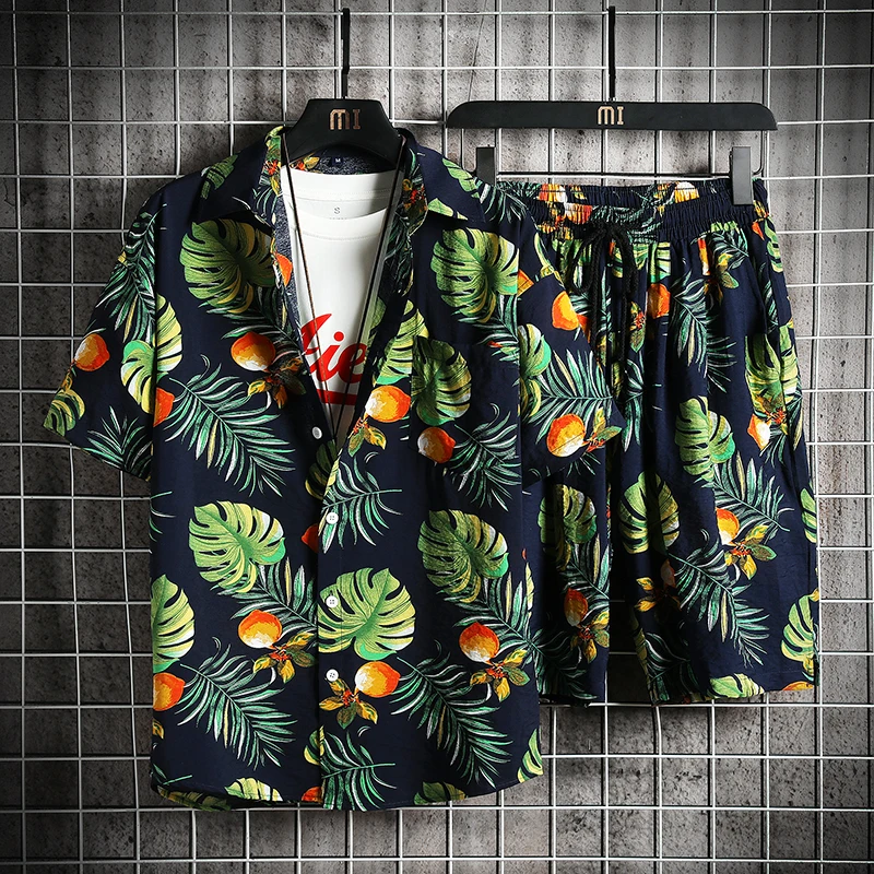 Sommer Neue Trainingsanzug Männer Kleidung Set Zwei Stück Strand Tragen Floral Drucken Casual Shirt und Shorts Hawaiian Shirt Urlaub Outfit