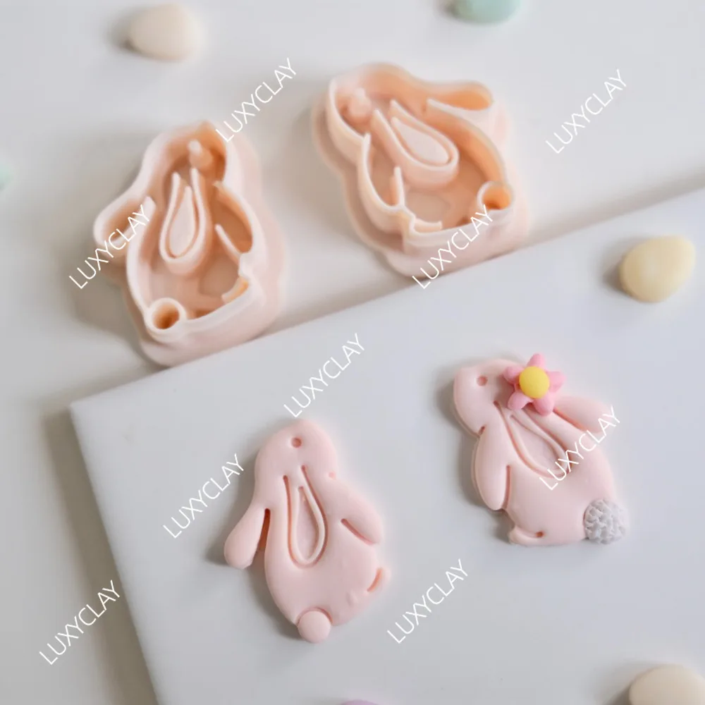 2pcs/set Cute Rabbit Polymer Clay Cutters, Easter Bunny Shaped Clay Molds for Pendant Jewelry Earring Handmade Cutting