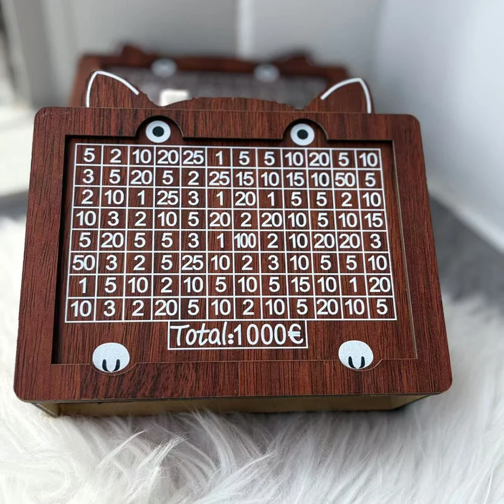 Rustic Penny Bank with Goal Tracker, Softwood Money Saving Box for Home Office Decor, Counting Practice, and Budget Planning