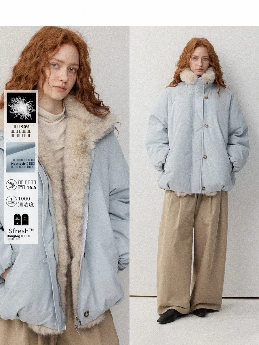 

CHACHASTU Удобная белая женская зимняя куртка с пуховым наполнителем, утепленная, легкая, с меховым воротником