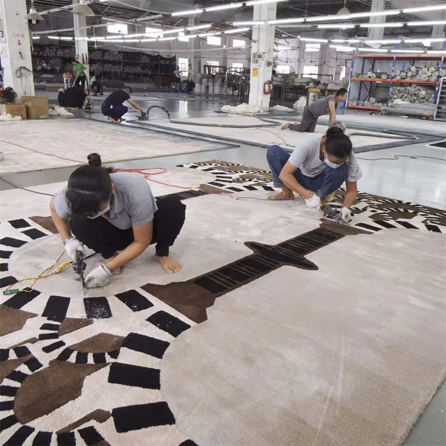 Home Carpet Silk Carpet Handmade Modern Geometric Abstract Design Rug Hand Custom 3d Carpet China for Home Decorative 1 Piece