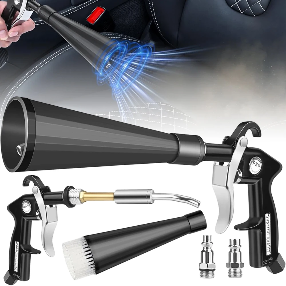 Pistolet de nettoyage à sec Tornado multifonction livré avec 2 buses de rechange et 2 adaptateurs, idéal pour nettoyer les sièges, les jantes, les canapés et les tapis.