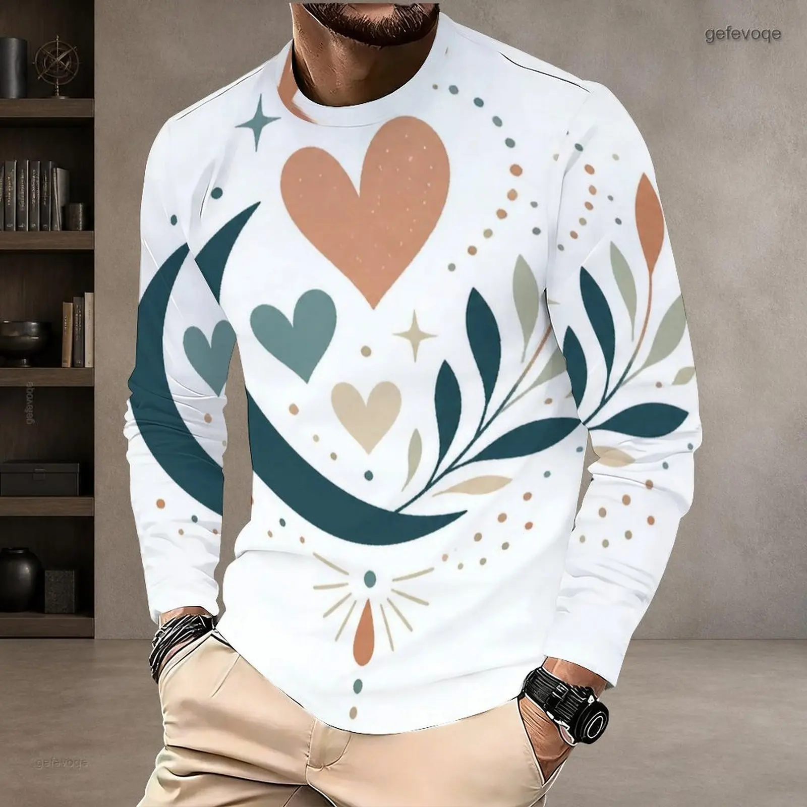 Men Round Neck Long Sleeve T Shirt Casual Tops Fashion Loose Pullover Daily Wear Shirts