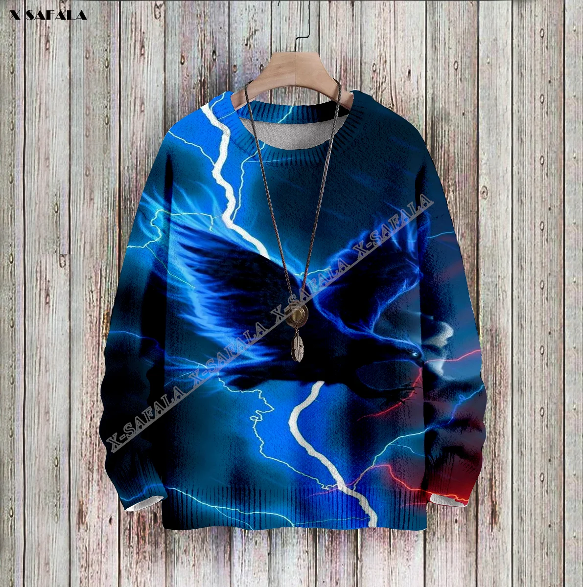 

Blue Eagle Thunder Flash 3D Printed Ugly Sweater Christmas Gift Men Female Winter Knitted Cotton Xmas Warm