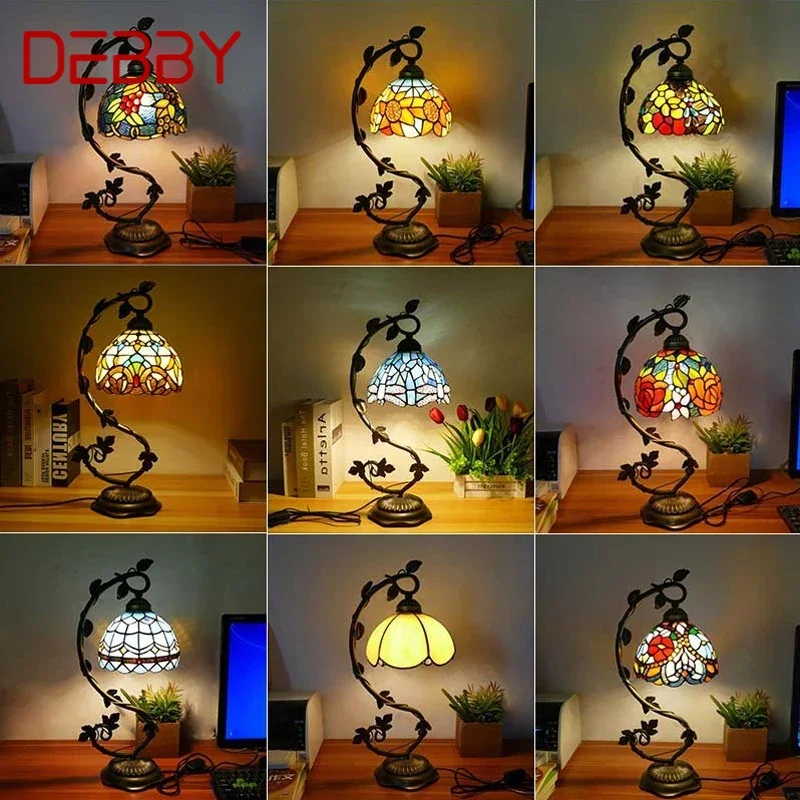 

DEBBY Tiffany Table Lamp American Retro Living Room Bedroom Lamp Luxurious Villa Hotel Stained Glass Desk Lamp