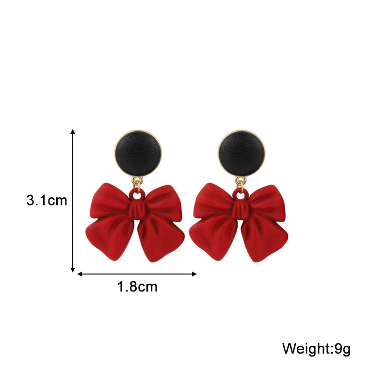 New Red Bowknot Pendants Women's Hanging Earrings Black Round Top Drop Earrings for Female Elegant Wedding Ear Jewelry 2025 new