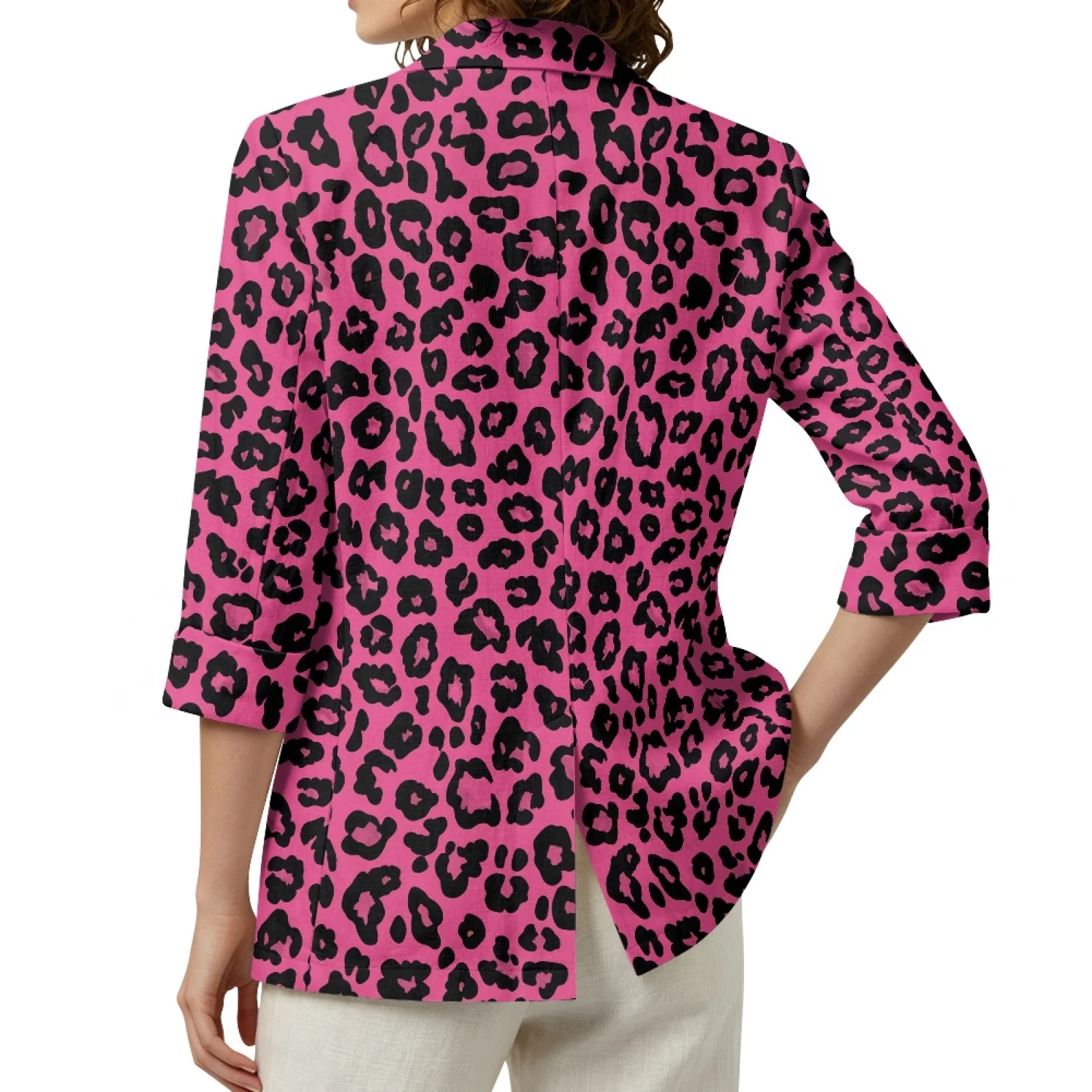 PENSTROLL Leopard Casual Open Front Tops for Daily Wear Linen Like Jackets S-3XL