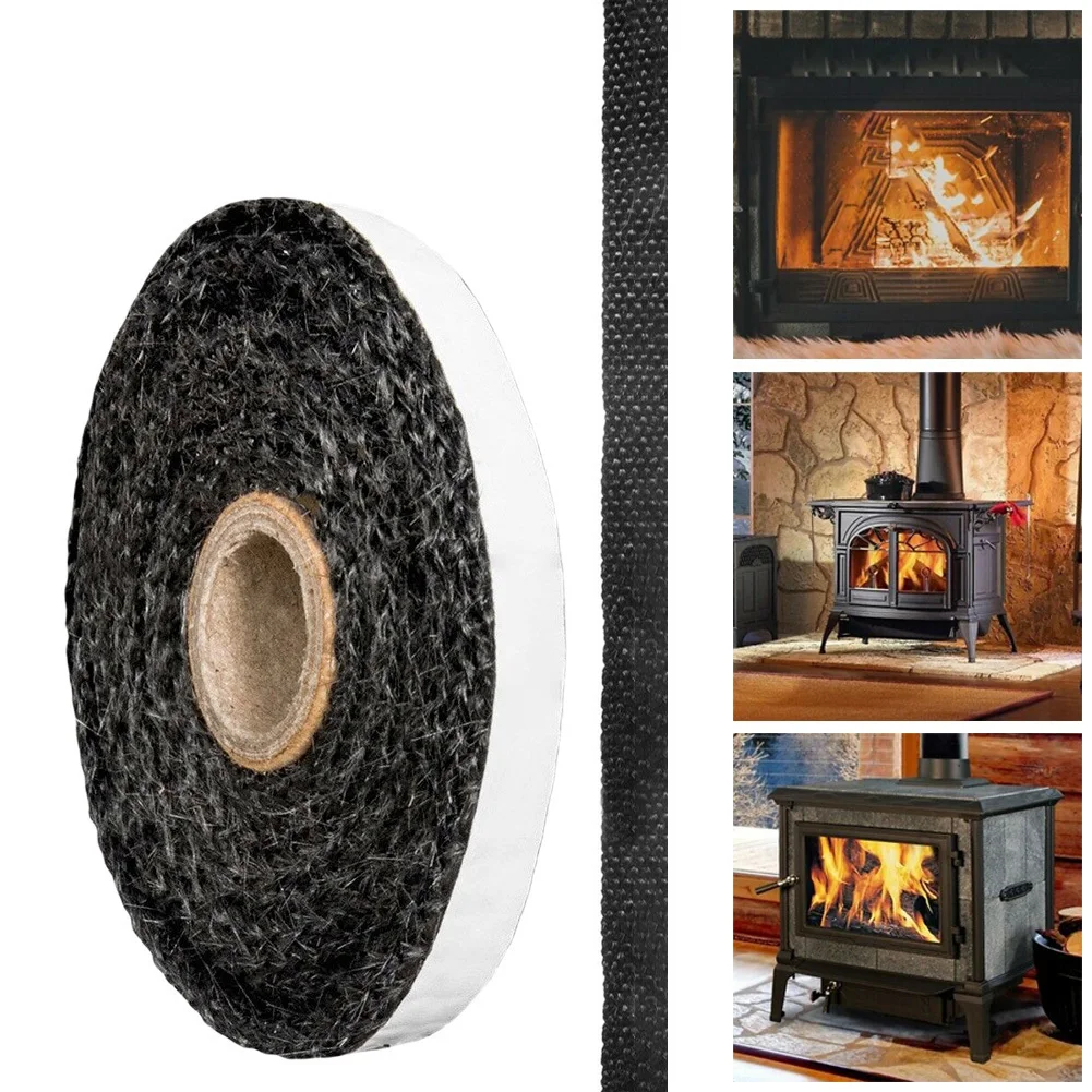 Fireplace Sealing Rope Wood Burning Stove Door Fiberglass Sealing Cord Fireplaces Replacement Black Gasket Fire Tape ﻿